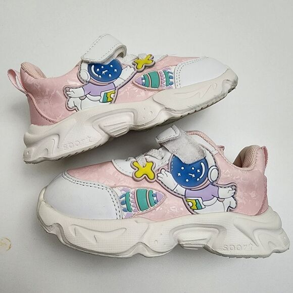 Girls Astronaut Stars Outer Space Rocket Pink Colorful Shoes Sneakers Size 10 - Picture 1 of 10